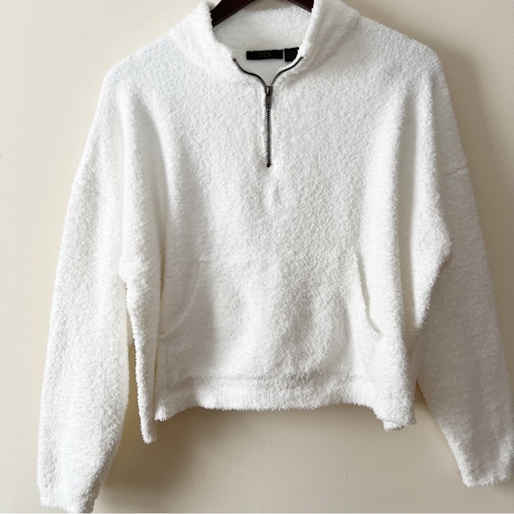 EUC RDI White Fleece 1/4 Zip up Cropped Pullover Sweater Sz L - Picture 2 of 7